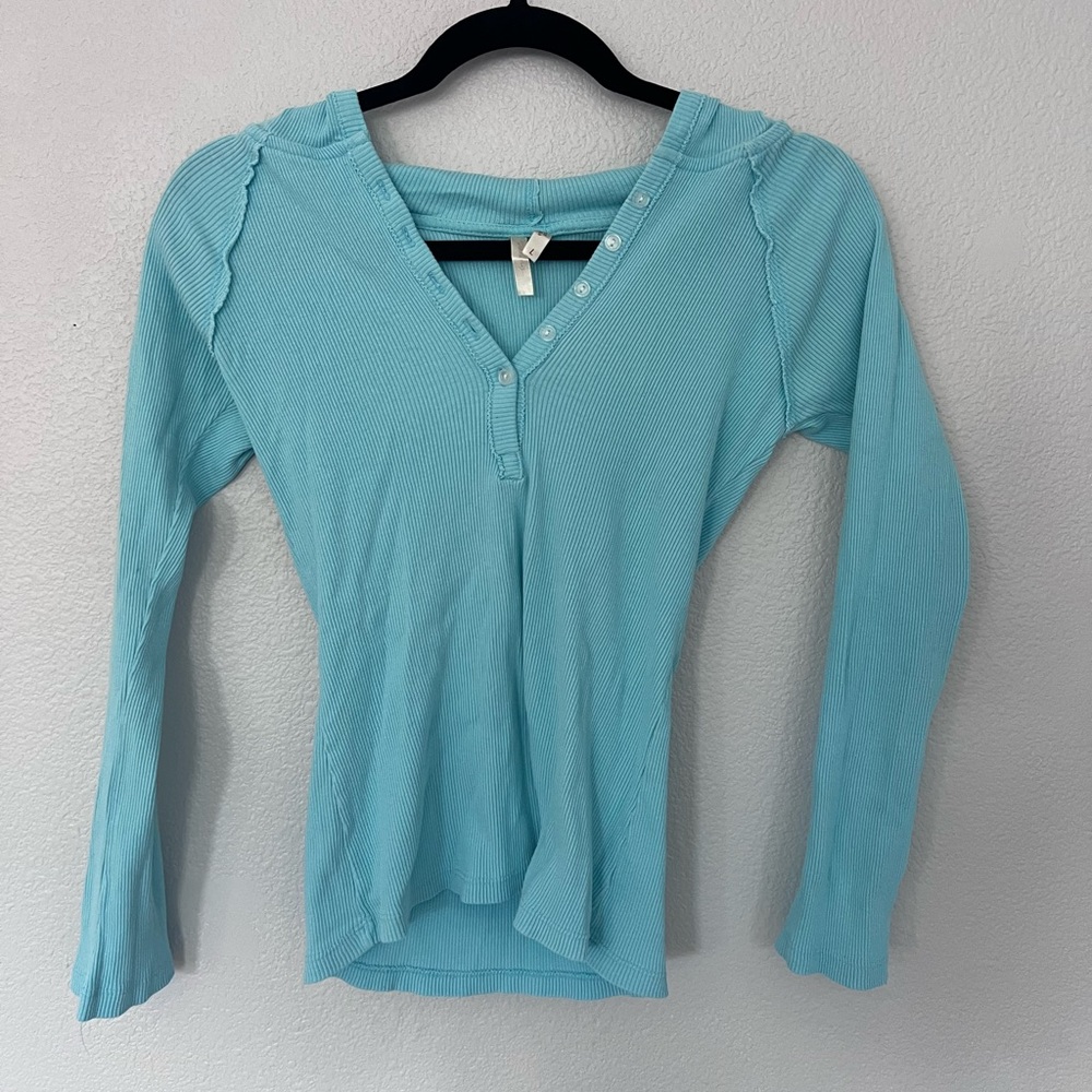 Darang Turquoise Hooded Henley Size Large